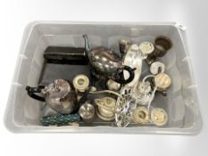 A group of silver plated items, cutlery,