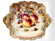 A Royal Worcester Tudor Tray, hand-painted with panels of fruit by Patricia Done,