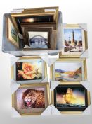 A quantity of pictures and prints, 19th-century hand coloured engraving of Newcastle,