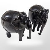 A pair of carved ebony elephants, height 17cm.