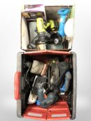 A quantity of power tools including Bosch, halogen lights, etc.