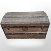 A 19th century pine and canvas shipping trunk,
