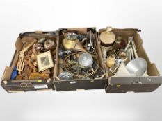 A collection of treen, assorted metal wares, lamp bases, angle-poise lamps, etc.