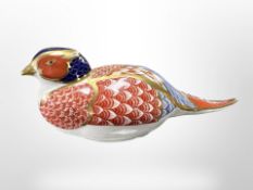 A Royal Crown Derby Pheasant paperweight with gold stopper, length 18cm.