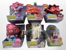 Six Moshi Monsters toys, boxed.