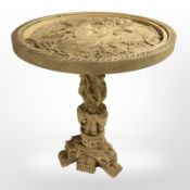 An oriental resin circular occasional table, height 50cm.