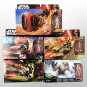 Five Hasbro Disney Star Wars figurines including Wampa, Imperial Speeder, etc., boxed.