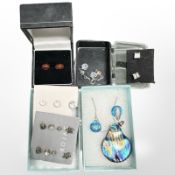 A Murano silver-mounted iridescent pendant and matching earrings,