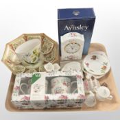 An Aynsley Howard Sprays porcelain mantel time piece, Noritake octagonal bowl,