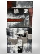 20'th Century Danish School : A pair of abstract studies with silver, oils on canvas,