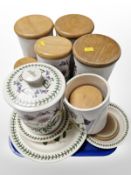 A group of Portmeirion Botanic Garden kitchen storage jars and other table wares.