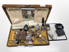 A jewellery case of costume jewellery, gent's Seiko wristwatches, cufflinks, etc.