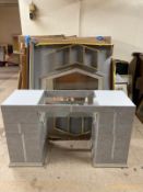 Three barber shop hair dressing stations comprising of pedestal stand and mirrored storage back and