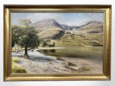 Paul Harley : Mountainous lake scene, oil on canvas, signed, dated '95, 60 cm x 90 cm, framed.