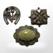 Three good quality Scottish agate brooches set in silver.