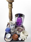 A large Polish clear glass vase and other glass ware, Ringtons caddy,