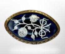 An excellent quality yellow gold Georgian memorial brooch set with pearls, width 3.5cm.