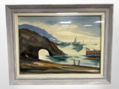 ** Tosi (Italian, 20th century) : Coastal landscape with fishing boats, oil on canvas, signed,