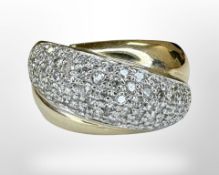 A 9ct gold ring set with approximately 55 diamonds (12.5g), size U.