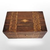 A Victorian walnut and parquetry inlaid work box,