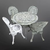 A painted cast aluminium garden table,