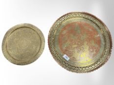 Two Indian Benares brass trays,
