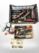 A collection of Hornby OO gauge rolling stock, track, buildings,