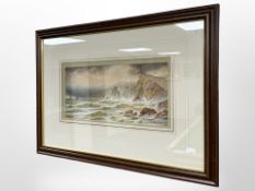 Early 20th Century English School : Fishing boats off a rocky headland in choppy waters,