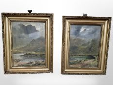 19th-century school : A pair of Highland loch scenes, oil on canvas laid to board, each 34cm x 24cm.