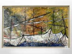 Kaj. C : Study with three boats, oil on canvas, signed, 53 cm x 86 cm, framed.