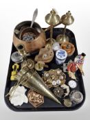Miscellaneous items including small silver-topped dressing table jar, pocket compass, fob watch,
