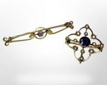 Two antique yellow gold brooches.