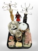 A group of cottage ornaments including two Lilliput Lane examples, two light shades,