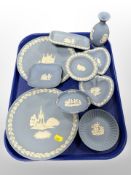 A group of Wedgwood blue and white Jasperware.