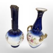 A Victorian transfer printed twin handled vase,