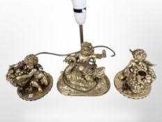 A contemporary gilt resin cherub lamp base,