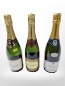 Three bottles of Brut Champagne including Louis Chaurey, etc.