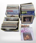 A collection of vinyl LP records, assorted titles including Jimi Hendrix, The Beach Boys,