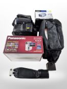A group of digital video cameras including Panasonic, Sony, Canon, related accessories.