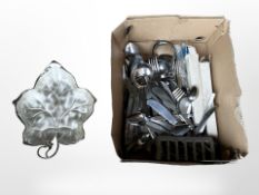 A quantity of Viners stainless steel flat ware, and a silver-plated leaf dish.