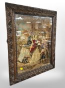 A Victorian embroidered picture in carved frame, overall 65cm x 54cm.