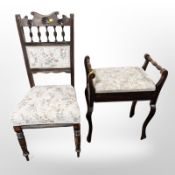 A late Victorian storage piano stool and an occasional chair