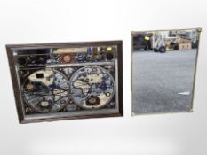 A brass framed mirror and an atlas mirror,