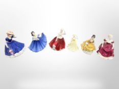 Five Royal Doulton and one Coalport lady figures - Gail, Coralie, Flair, Elaine,