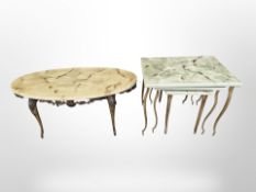 A marble effect nest of three tables,