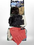 Assorted clothing including suede jacket, mink fur coats, ties,