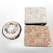 A Victorian circular tapestry stool and two rectangular stools