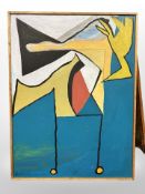 ** Bille : Abstract study with yellow bird, oil on board, signed, 122 cm x 92 cm, framed.