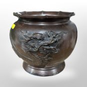 A Japanese Meiji period bronze jardiniere,