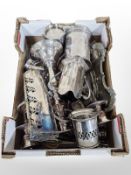 A quantity of silver plated wares, candlesticks,